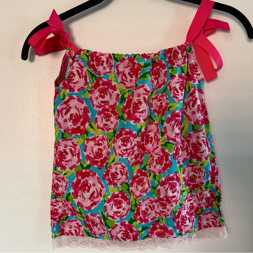 Floral Sleeveless Top with Pink Ribbon Straps Size S